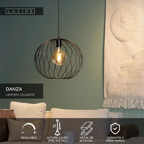 Lucide DANZA - Lámpara colgante - Ø 40 cm - 1xE27 - Negro - USP